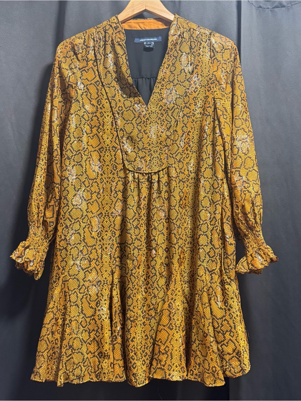 French Connection Mustard Snake-Print Mini Dress